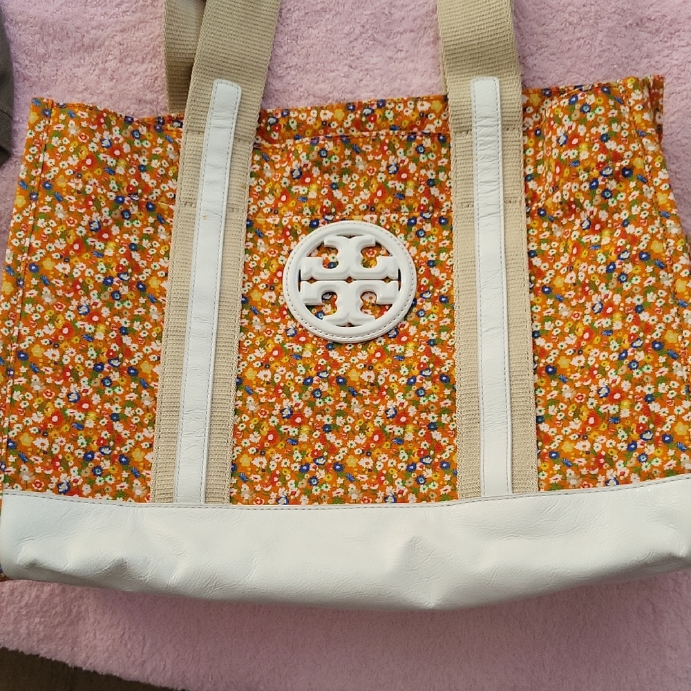 Tory Burch Floral Tote with White and Tan Accents